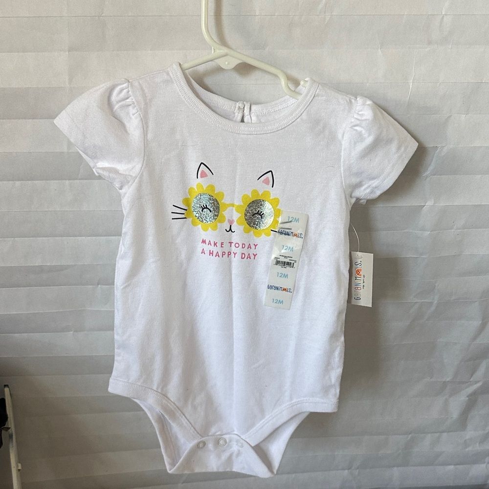 Garanimals Baby Girls White Romper w/ Cat Graphic – 12 Months